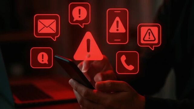 User receiving multiple urgent notifications on a smartphone highlighting communication and alert symbols in a digital environment