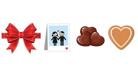 Valentines Day Gift Icons Featuring Bow Chocolate Card and Cookie, Generative AI.