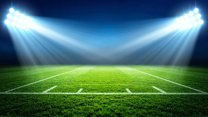 lights at night and stadium. Soccer or football background with copy space