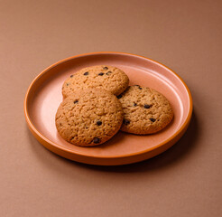 Food, oatmeal chocolate raisin cookies, dessert or breakfast pastry. Oatmeal chocolate cookies
