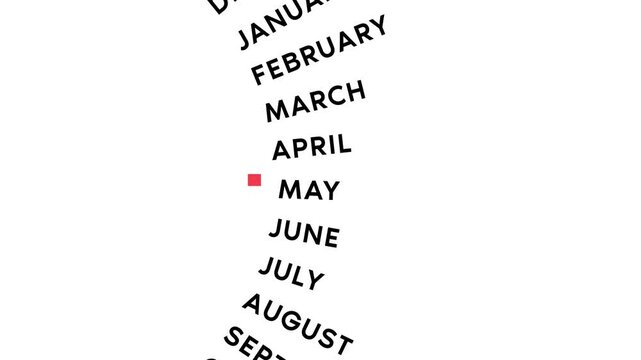 circular calendar motion months in animation in white