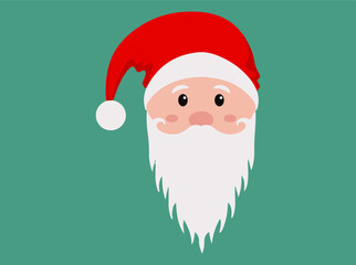 santa claus head face portrait, flat minimal vector, red hat beard