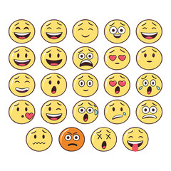 Set of Assorted Emoji Expression Faces Vector Icons