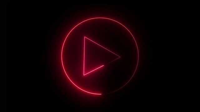 Glowing neon Play Icon and Media Player Button icon animation. glowing neon red blue color music play button animation icon,. Play button icon neon animation. Music play button icon animation.