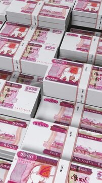 Myanmar 5,000 Kyat Banknote Vertical (Mobile) 3D Animation ? Mobile Money Flow, Finance, Economy, Business Investment, Currency Visualization, and Realistic Banknote Motion