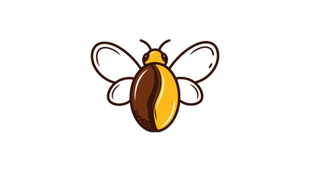Coffee bean bee logo design with wings and antenna illustration.