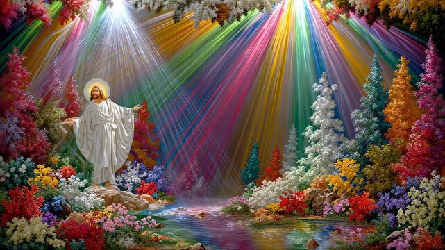 Video of psychedelic Jesus in trippy field, divine light