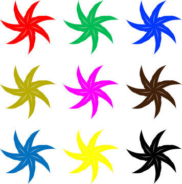 Colorful Abstract Swirling Icons Set - Vector Star or Propeller Elements for Motion, Energy, Options, and Graphic Design Assets