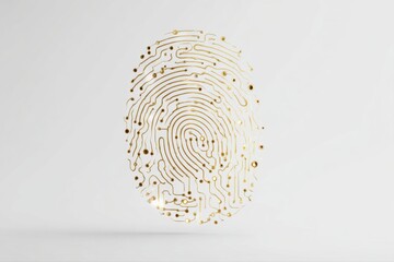 Golden fingerprint identification digital identity technology circuit on transparent background
