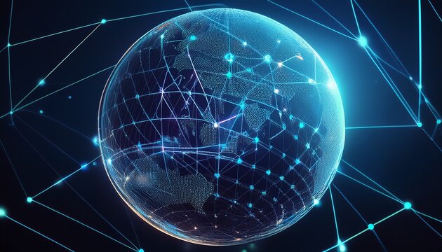 digital globe with connected nodes illustrating global data network and technology concept