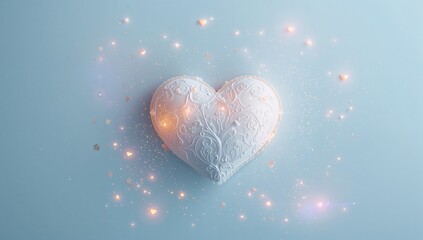 White heart with snow texture on a light blue background