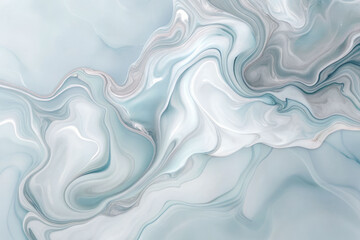 Soft abstract swirls of pastel blue and white create a tranquil marble backdrop
