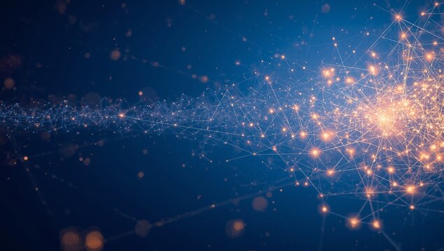 Abstract technology background with glowing nodes and connecting lines - Powered by Adobe