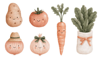 Fototapeta premium Cute and Whimsical Hand-Drawn Vegetable Illustrations with Faces for Kids' Art