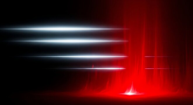 Abstract streaks of white light against a dark background with a vibrant red glow effect