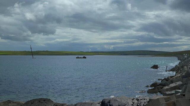 An sunken old vessel in Scapa Flow in the Orkney Islands, Scotland, UK