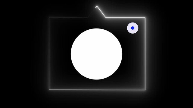 Glowing neon camera icon isolated , recording, and film themes. Social media video camera icon for app. camera frame pictogram photograph animated. 