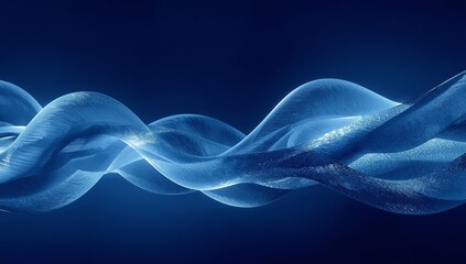 Abstract blue wave of particles on dark background, technology concept