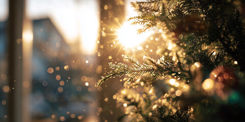 Christmas or New Year's Eve Gold Glittering Bokeh Texture