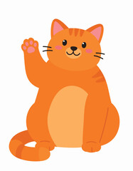 Fototapeta premium Cartoon illustration of an orange tabby cat sitting and waving its paw.
