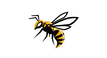 A detailed illustration of a flying wasp with yellow and black stripes.