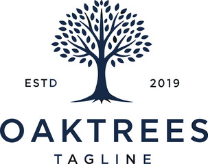 Obraz premium Oak tree logo design, elegant nature branding symbol, vintage organic emblem for business identity, eco friendly company illustration, minimalist botanical vector art