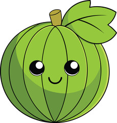 Green Gooseberry Berry Vector Art with Leaves on White Background | Fruit Illustration