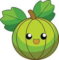 Green Gooseberry Berry Vector Art with Leaves on White Background | Fruit Illustration