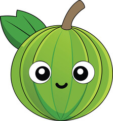 Obraz premium Green Gooseberry Berry Vector Art with Leaves on White Background | Fruit Illustration