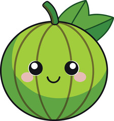 Green Gooseberry Berry Vector Art with Leaves on White Background | Fruit Illustration