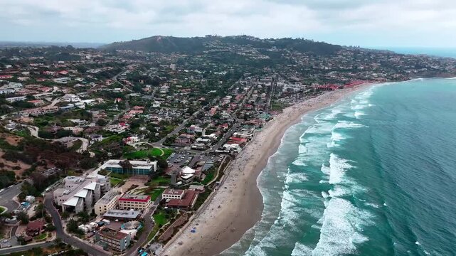 Aerial nature landscape of city and beach summer day southern La Jolla San Diego California CA