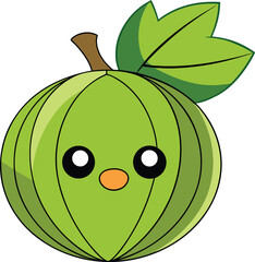 Green Gooseberry Berry Vector Art with Leaves on White Background | Fruit Illustration