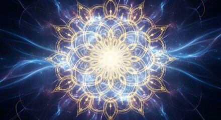 Celestial Harmony Mandala &ndash; Blue Gold Purple Cosmic Energy