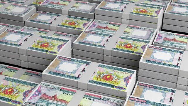 Myanmar 10,000 Kyat Banknote Horizontal 3D Animation ? Realistic Motion, Finance, Economy, Business Investment, Money Flow, and Currency Visualization