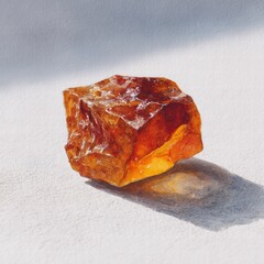 Single amber piece with a rough, unpolished surface, set against a soft, blurred background to focus on its organic texture watercolor
