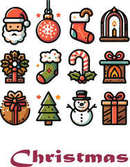 Fototapeta premium Christmas bundle logo icon vector white background .