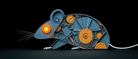 This imaginative image depicts a mechanical mouse with intricate gears and a glowing eye, suitable for technology, innovation, or creative projects, Ideal for educational or marketing materials,