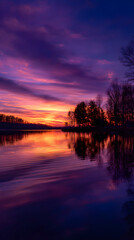 Obraz premium Sunset Symmetry: A Harmonius Dance of Colors along te Horizon's Axis