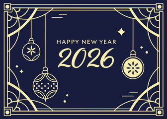 Luxury Golden 2026 Happy New Year Typography Vector Art with Gold Ribbon Confetti on Black Background
