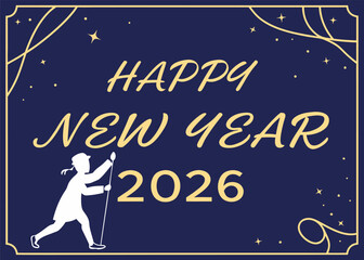 Luxury Golden 2026 Happy New Year Typography Vector Art with Gold Ribbon Confetti on Black Background