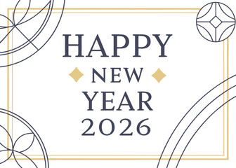 Luxury Golden 2026 Happy New Year Typography Vector Art with Gold Ribbon Confetti on Black Background