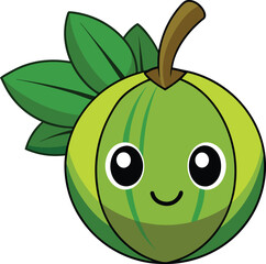 Green Gooseberry Berry Vector Art with Leaves on White Background | Fruit Illustration