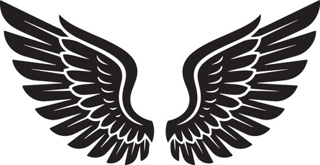 Fototapeta premium Stylized black spread wings graphic design element. classic symbolic illustration for freedom, flight, and various spiritual concepts.