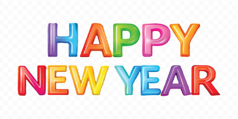 realistic 3d colorful Happy New Year typography Isolated on a transparent background