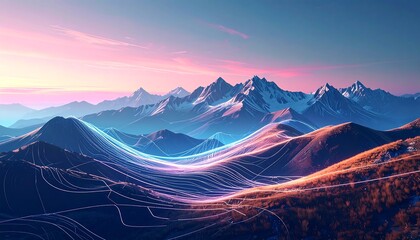 Majestic Mountain Range at Sunset with Vibrant Colors.