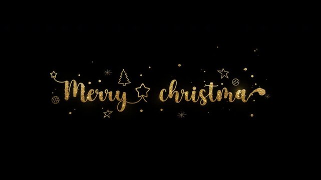 Decorative gold Merry Christmas animated text on transparent background suitable for holiday greeting cards, social media posts, invitations, and festive designs.