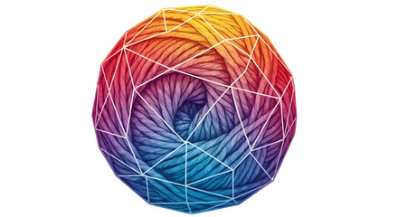 Abstract Geometric Rainbow Yarn Ball Art.