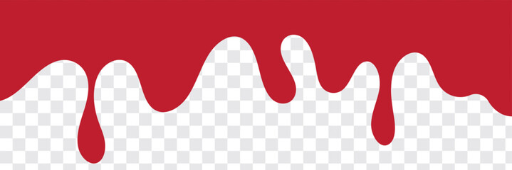 Red blood liquid dripping horizontally seamless repetitive vector illustration pattern isolated on transparent background.