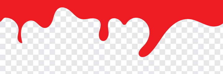 Dripping blood seamless border. Flow liquid, drip wet. Thick red ketchup or jam flow down Halloween concept: Blood dripping - Seamless Vector on transparent background