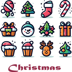 Fototapeta premium Christmas bundle logo icon vector white background .